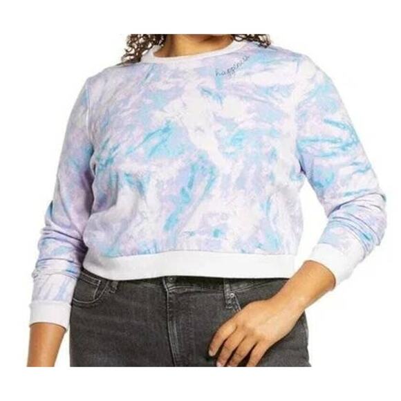 BP. Tie Dye Embroidered Happiness Sweatshirt Top Sz 2X/XXL Purple/Blue NWT - Picture 3 of 8